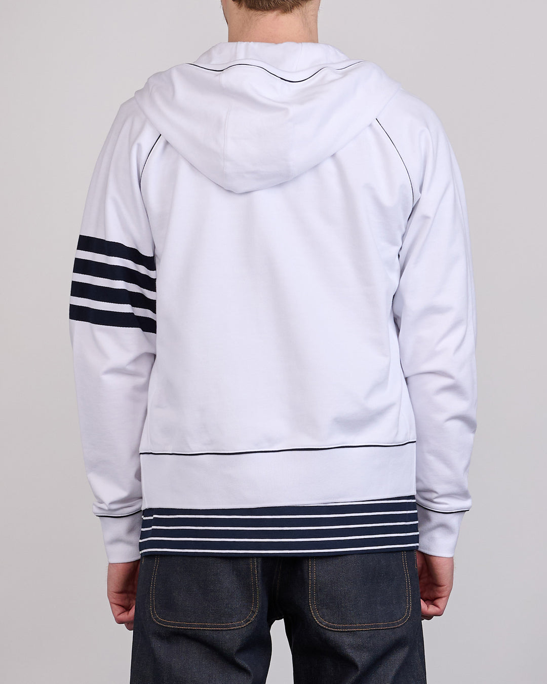Thom Browne LT Loopback Contrast 4 Bar Zip Hoodie White Navy