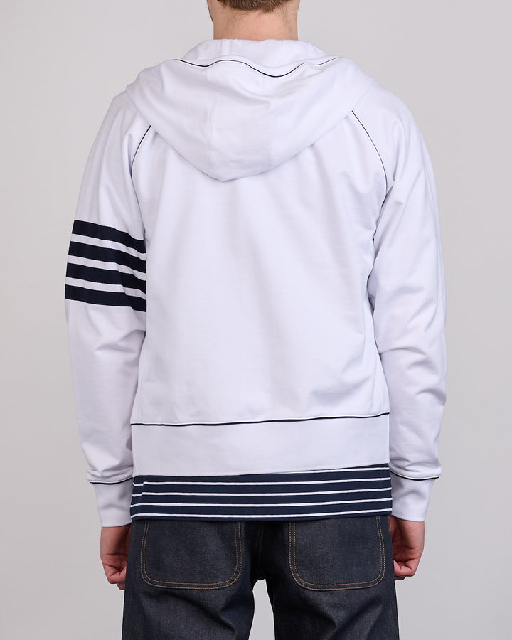 Thom Browne LT Loopback Contrast 4 Bar Zip Hoodie White Navy
