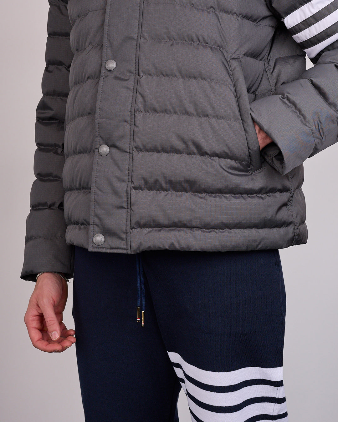 Thom Browne Lightweight Downfill 4 Bar Ripstop Jacket Dark Grey