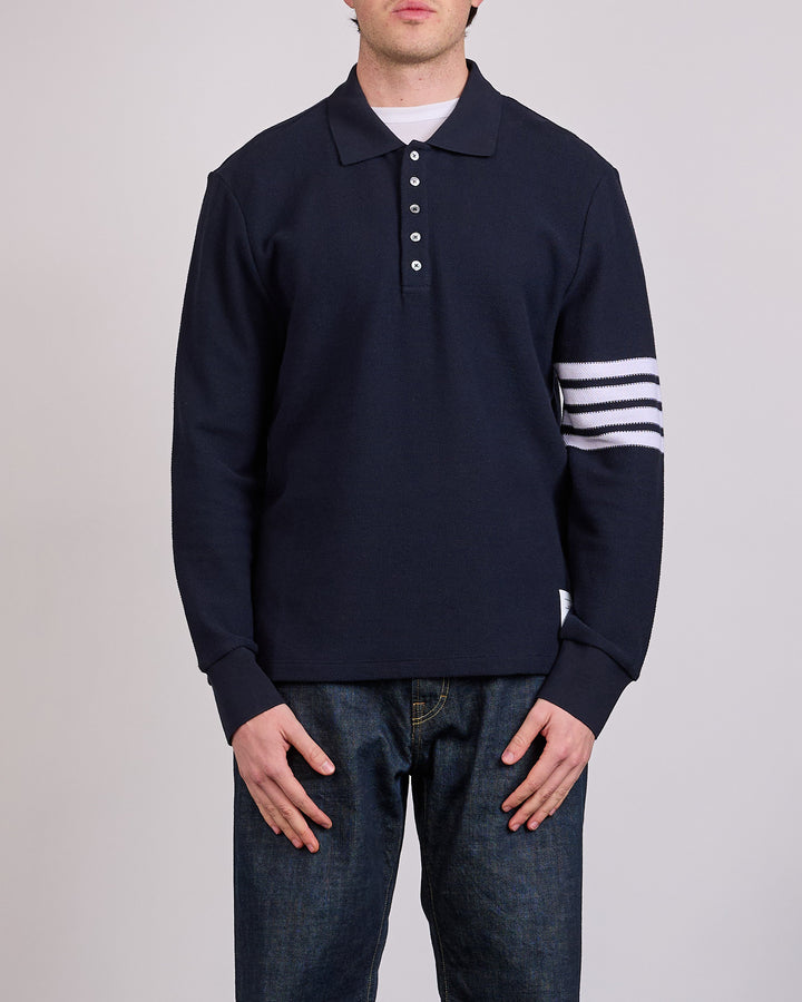 Thom Browne Pique Long Sleeve 4 Bar Polo Shirt Navy