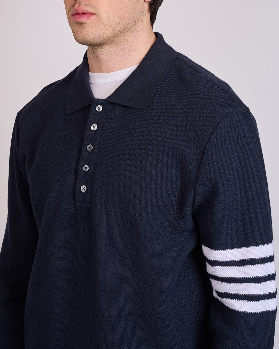 Thom Browne Pique Long Sleeve 4 Bar Polo Shirt Navy