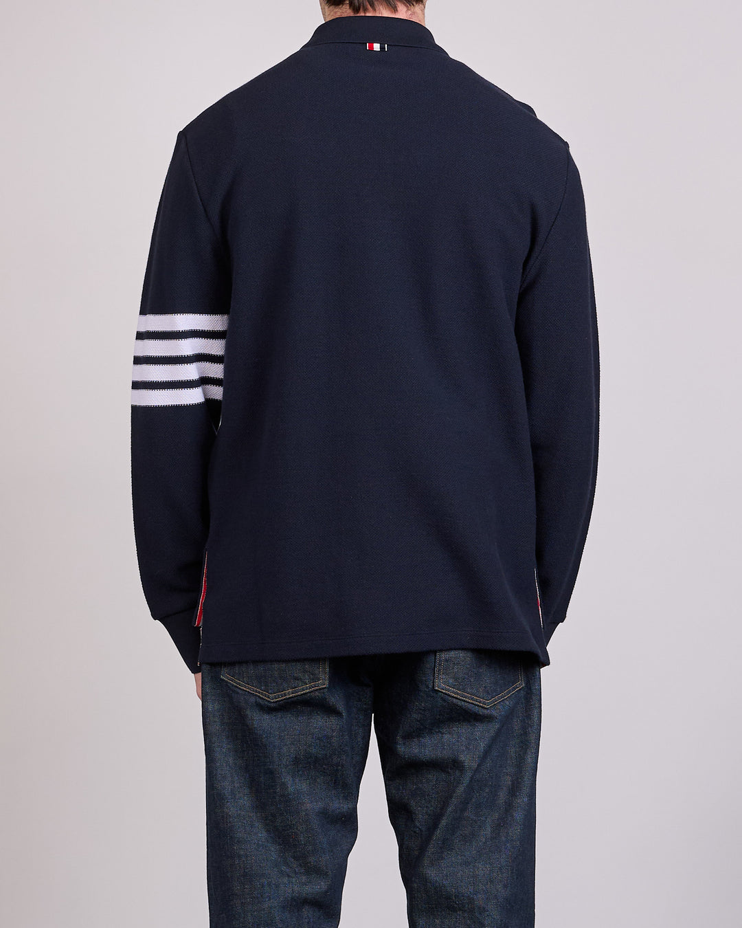 Thom Browne Pique Long Sleeve 4 Bar Polo Shirt Navy