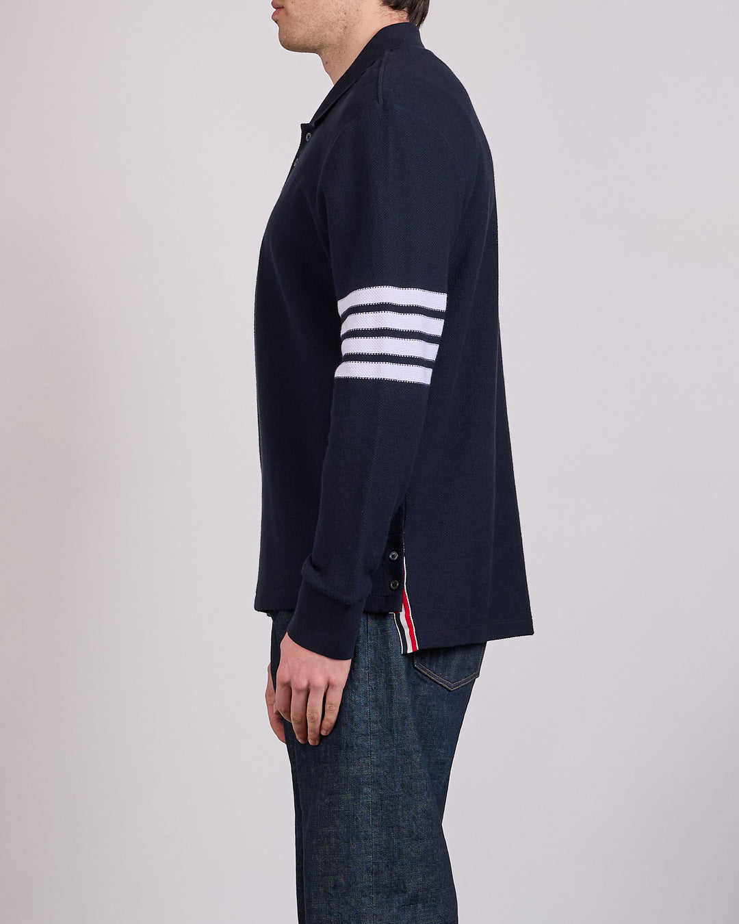 Thom Browne Pique Long Sleeve 4 Bar Polo Shirt Navy