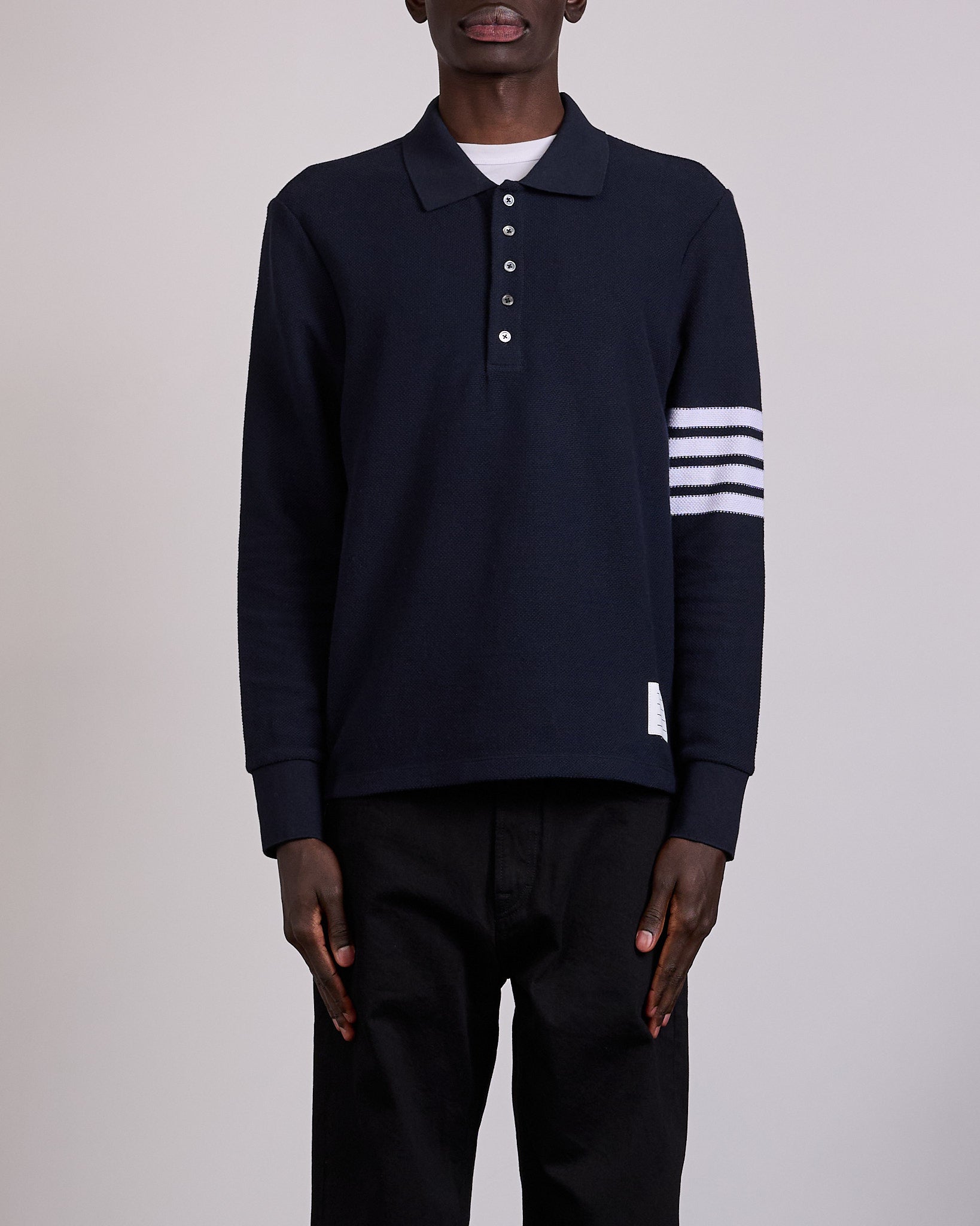Thom Browne Pique Long Sleeve 4 Bar Polo Shirt Navy – LESS 17