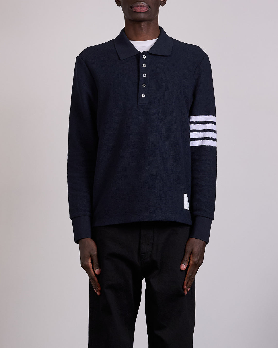 Thom Browne Pique Long Sleeve 4 Bar Polo Shirt Navy