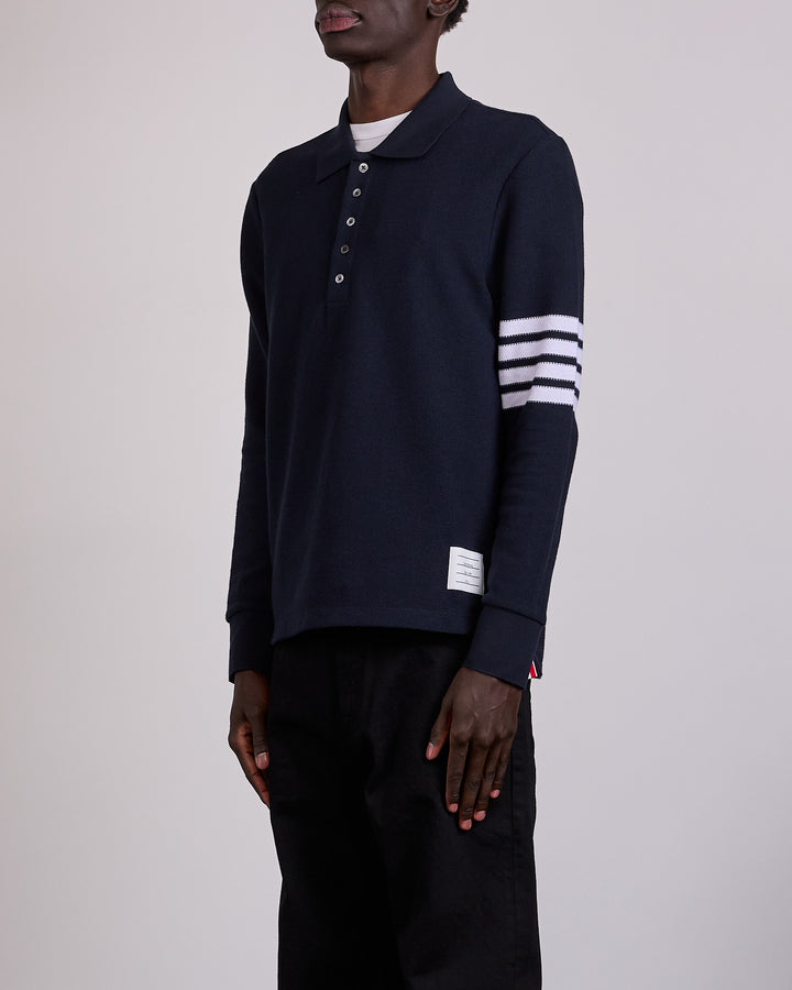 Thom Browne Pique Long Sleeve 4 Bar Polo Shirt Navy
