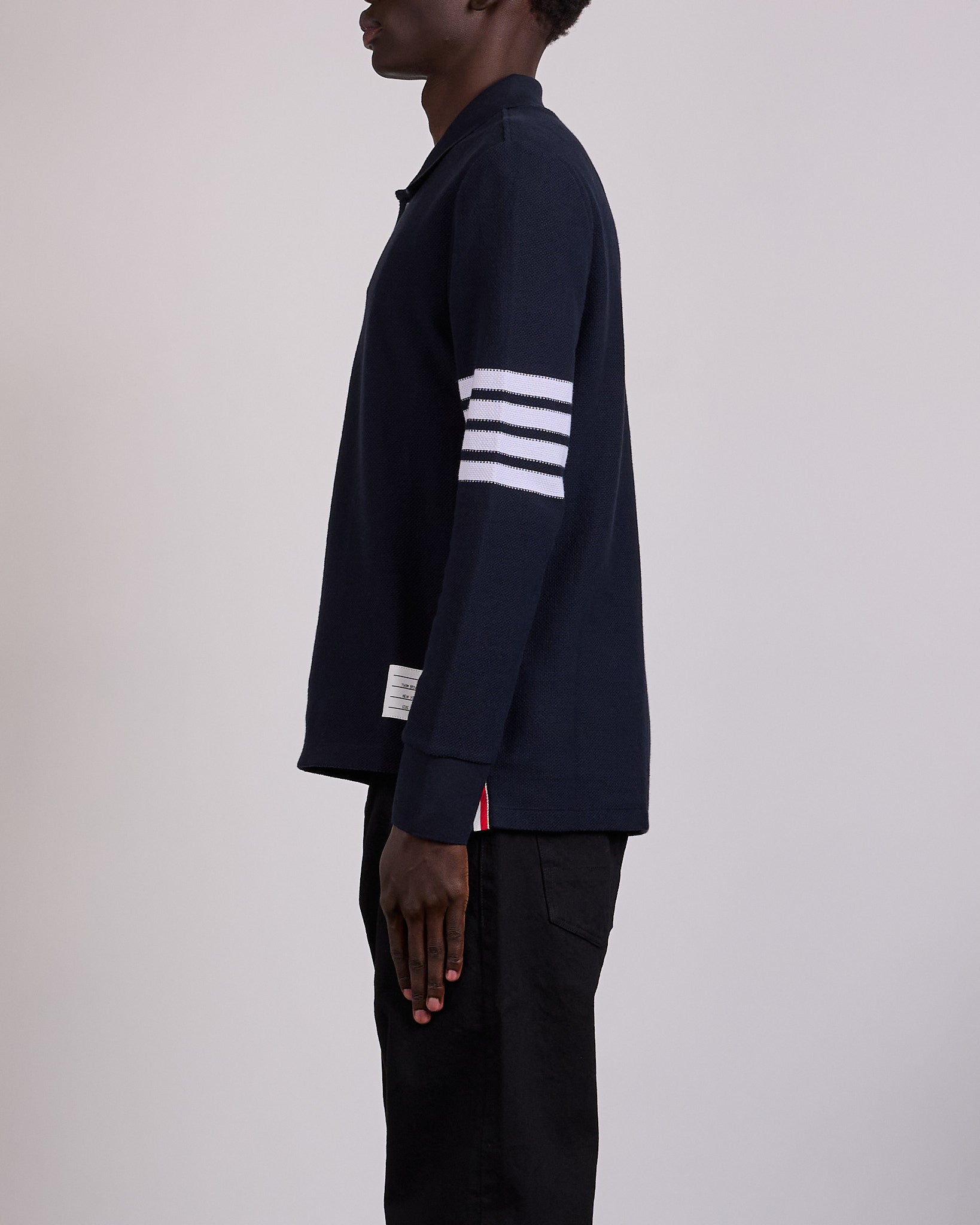 Thom Browne Pique Long Sleeve 4 Bar Polo Shirt Navy – LESS 17