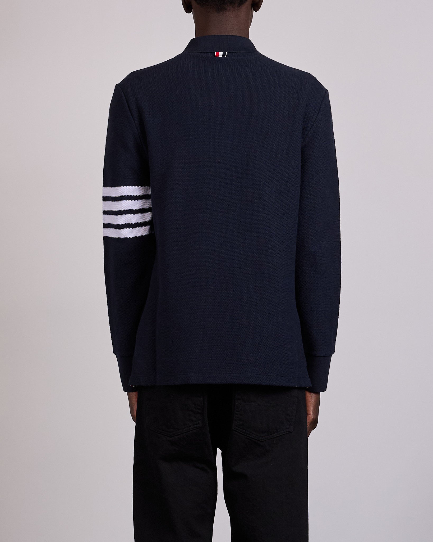 Thom Browne Pique Long Sleeve 4 Bar Polo Shirt Navy – LESS 17