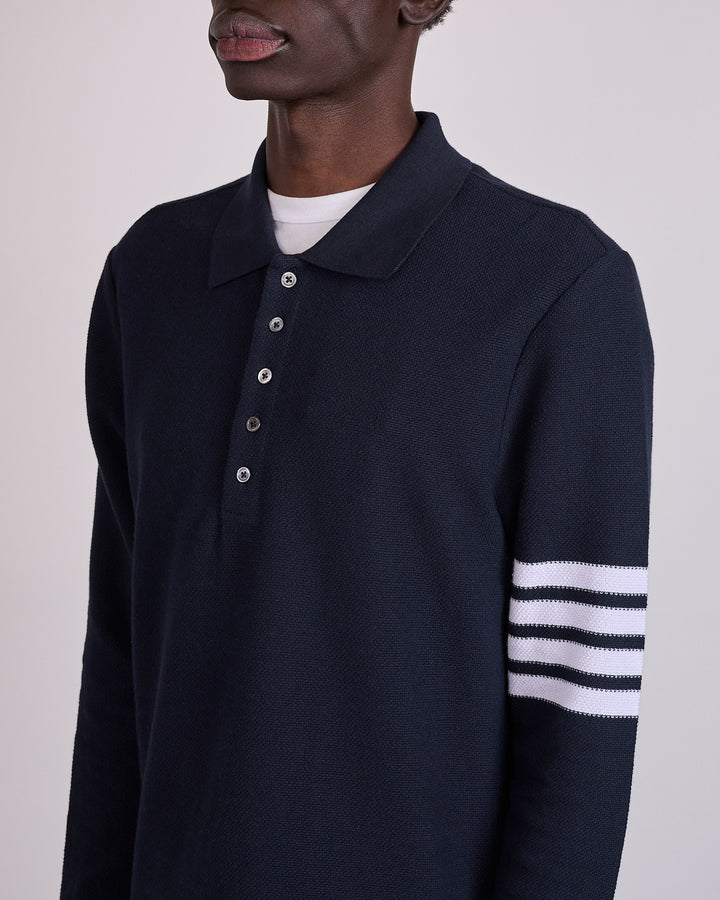 Thom Browne Pique Long Sleeve 4 Bar Polo Shirt Navy