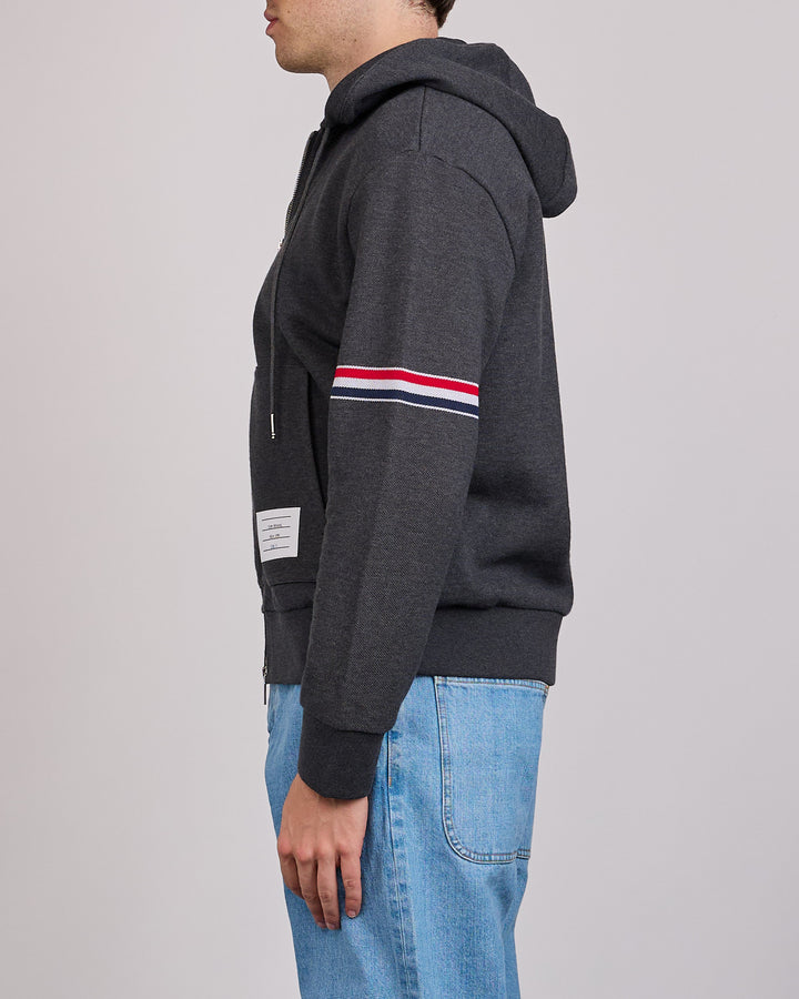 Thom Browne Pique Loopback RWB Stripe Zip Hoodie Charcoal