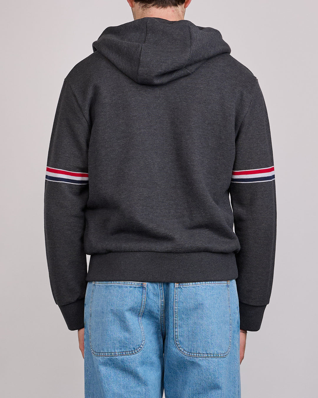 Thom Browne Pique Loopback RWB Stripe Zip Hoodie Charcoal