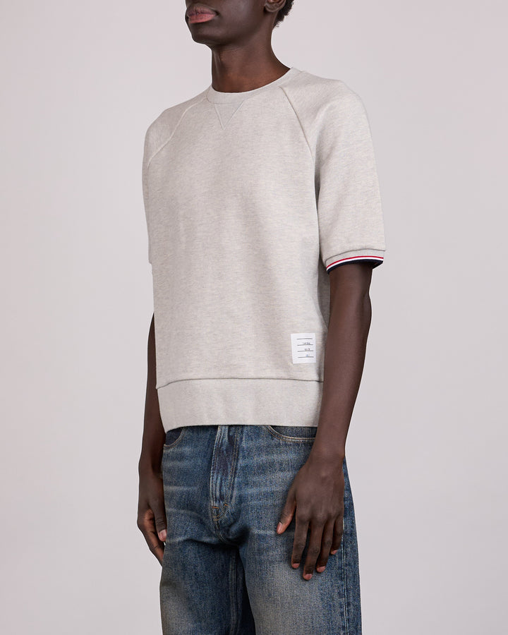 Thom Browne Pique Loopback Raglan RWB Tip T-Shirt Lt Grey