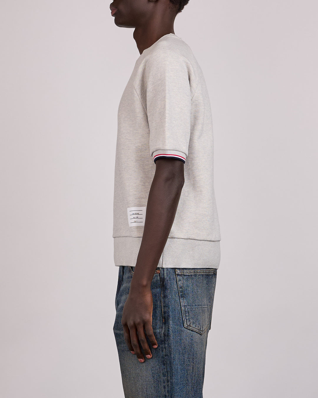 Thom Browne Pique Loopback Raglan RWB Tip T-Shirt Lt Grey