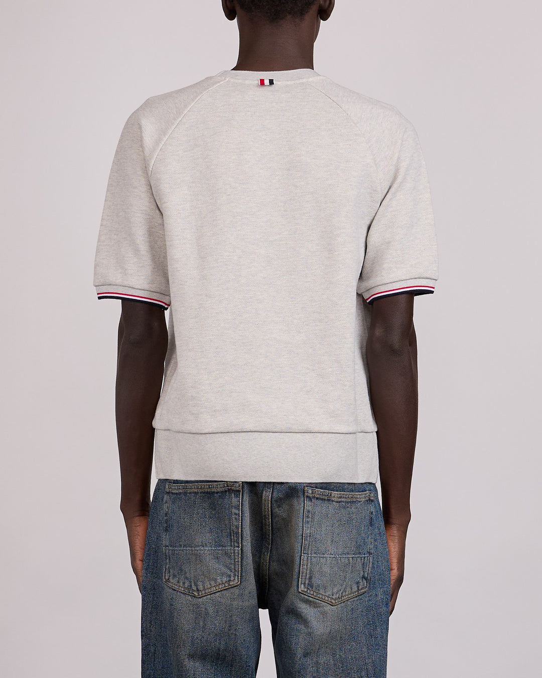 Thom Browne Pique Loopback Raglan RWB Tip T-Shirt Lt Grey