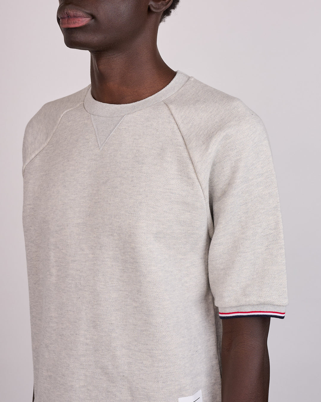 Thom Browne Pique Loopback Raglan RWB Tip T-Shirt Lt Grey