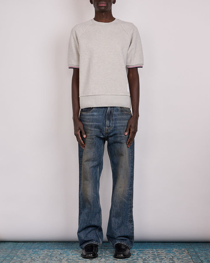 Thom Browne Pique Loopback Raglan RWB Tip T-Shirt Lt Grey