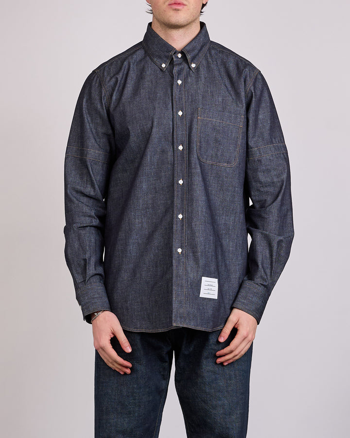 Thom Browne Straight Fit Denim Button Shirt Navy