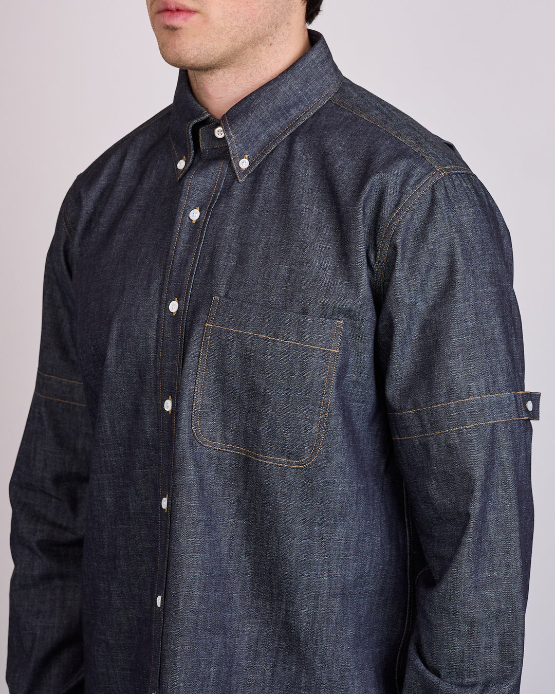 Thom Browne Straight Fit Denim Button Shirt Navy