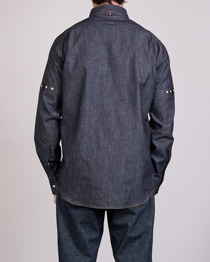 Thom Browne Straight Fit Denim Button Shirt Navy