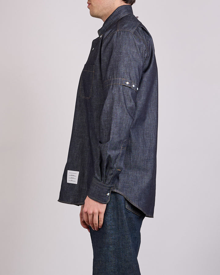 Thom Browne Straight Fit Denim Button Shirt Navy