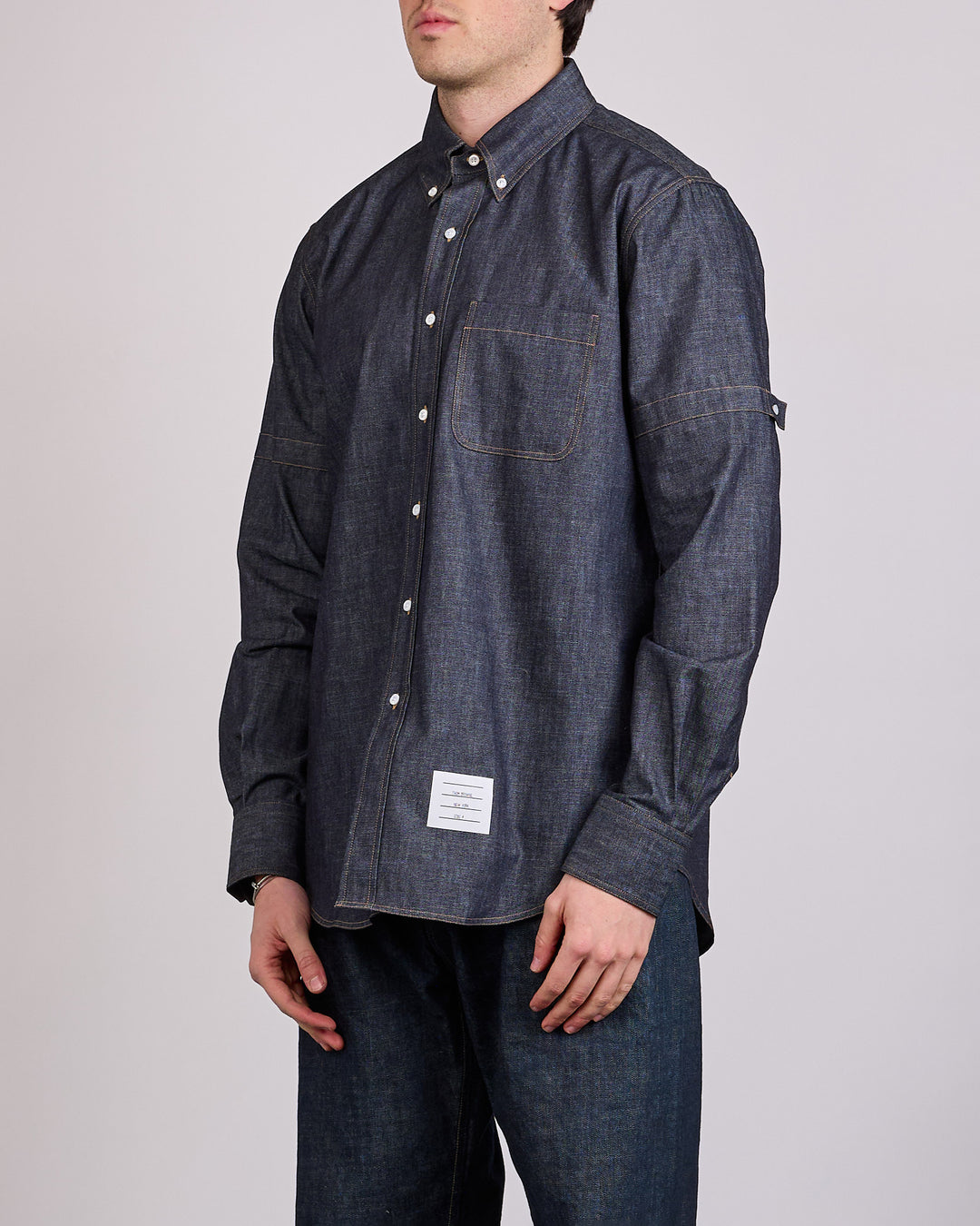 Thom Browne Straight Fit Denim Button Shirt Navy