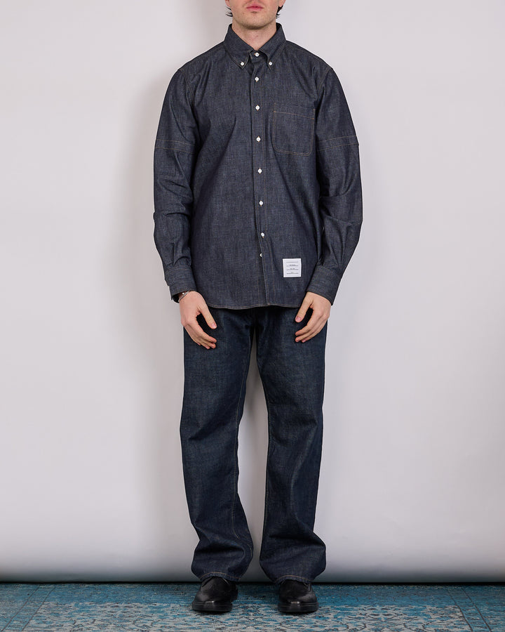 Thom Browne Straight Fit Denim Button Shirt Navy