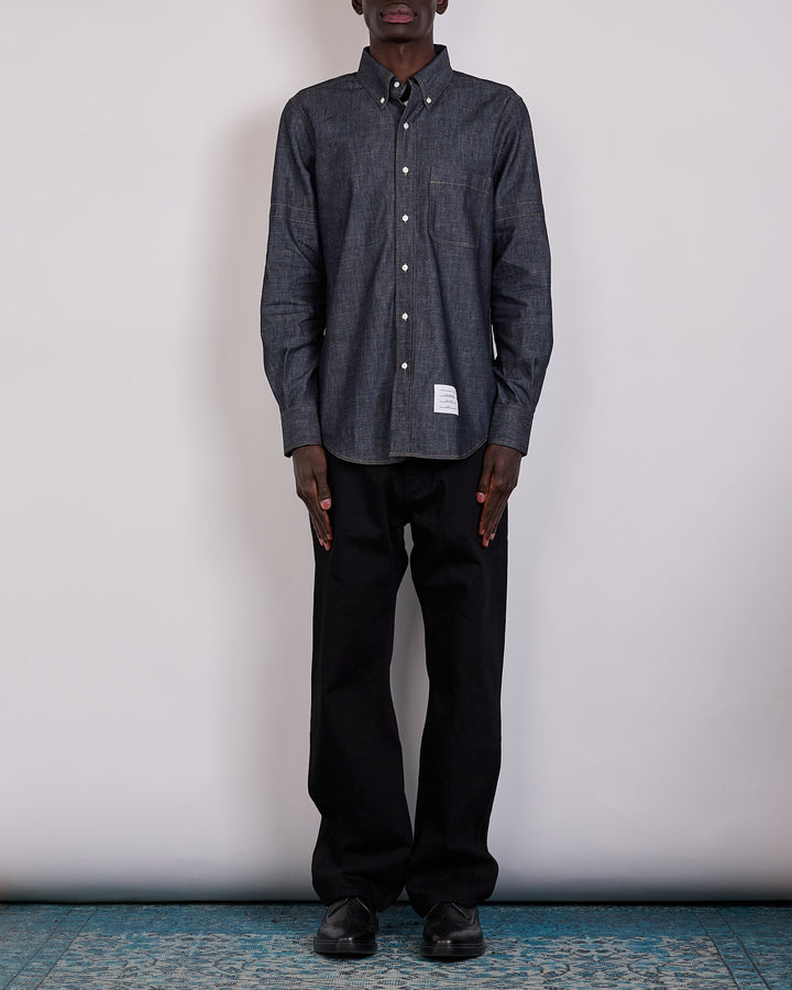 Thom Browne Straight Fit Denim Button Shirt Navy