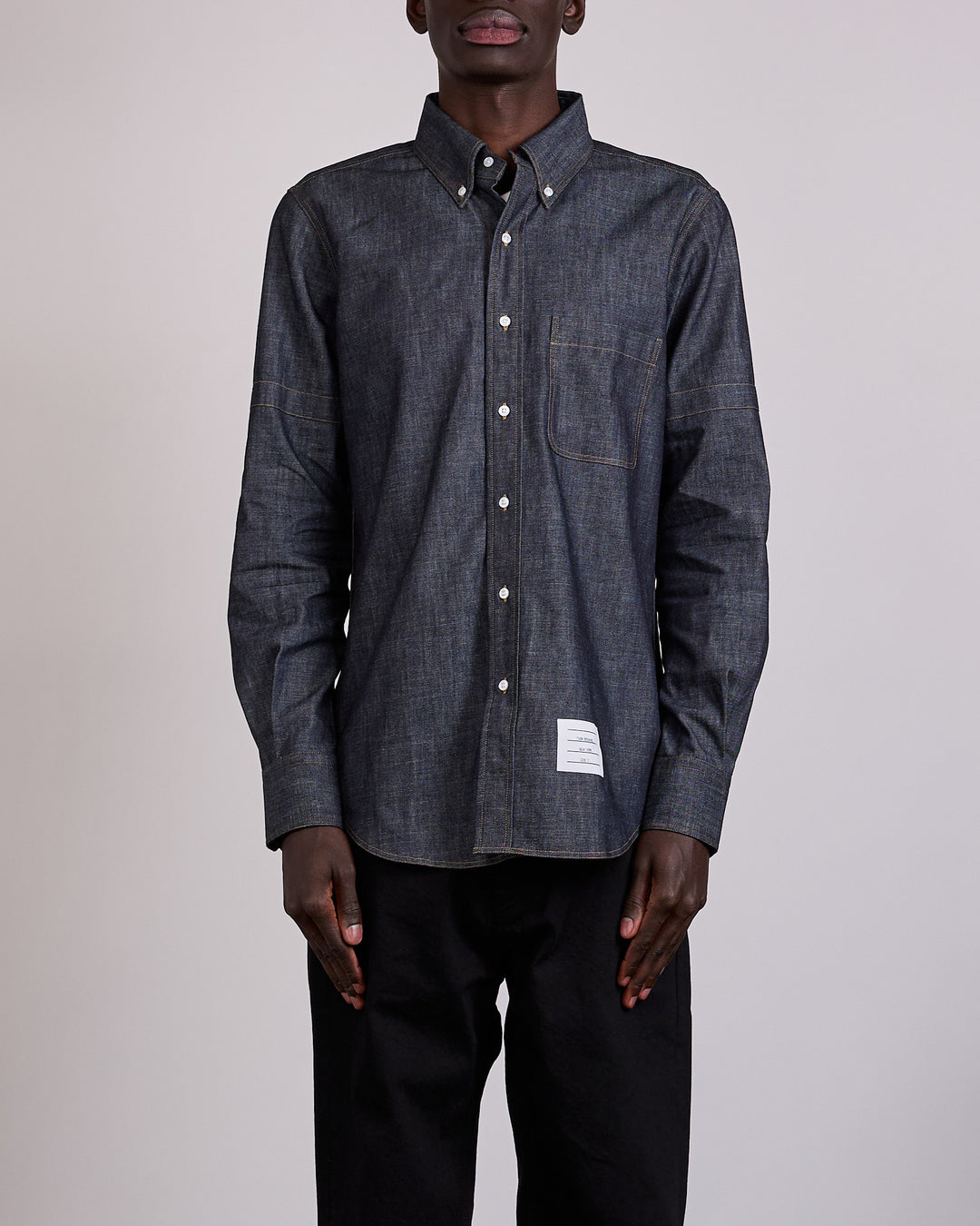 Thom Browne Straight Fit Denim Button Shirt Navy