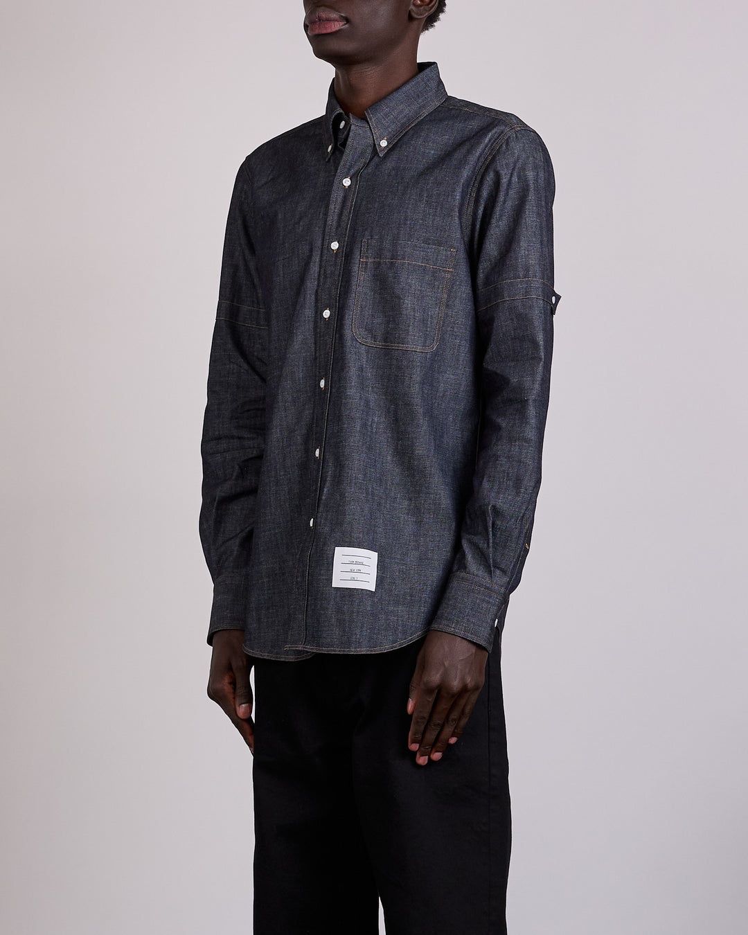 Thom Browne Straight Fit Denim Button Shirt Navy