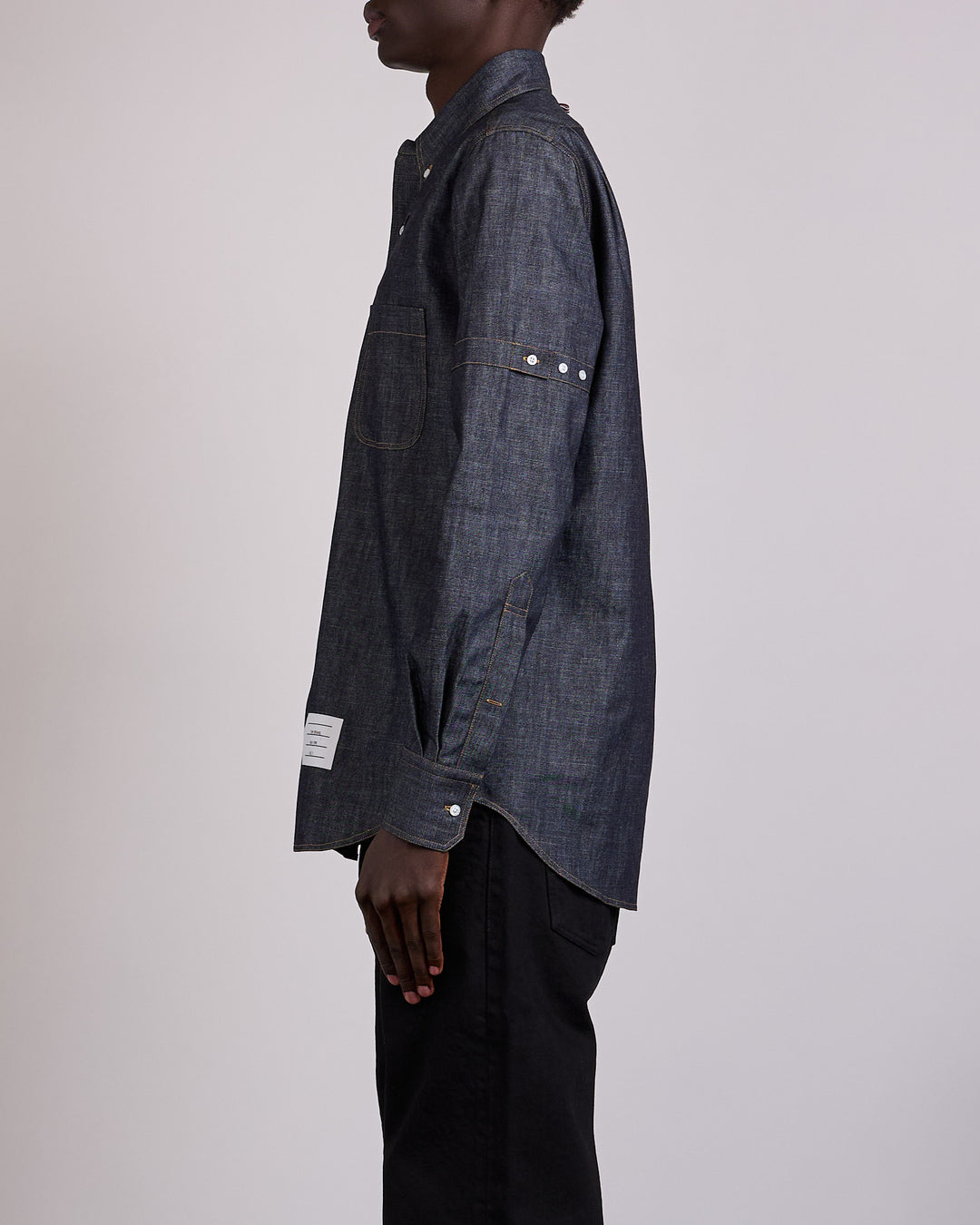 Thom Browne Straight Fit Denim Button Shirt Navy
