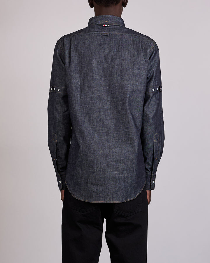Thom Browne Straight Fit Denim Button Shirt Navy