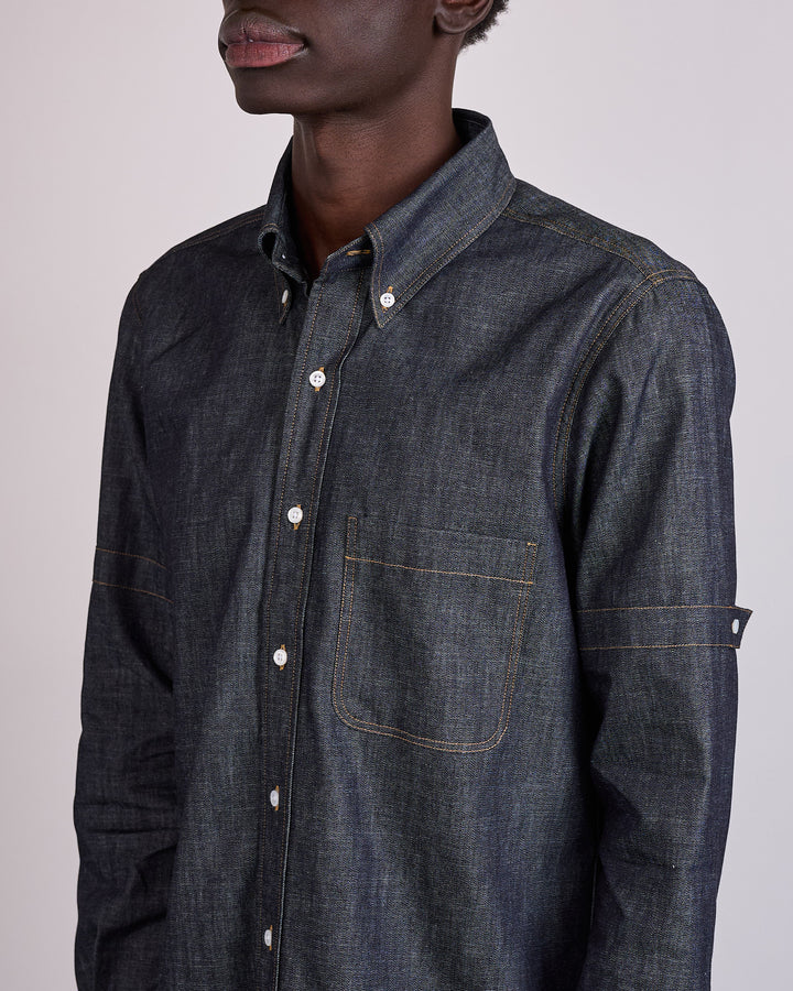 Thom Browne Straight Fit Denim Button Shirt Navy