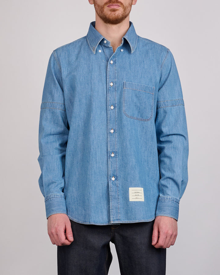 Thom Browne Straight Fit Denim RWB GG Armband Button Shirt Light Blue