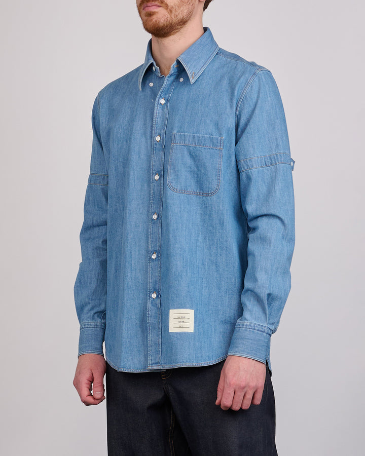 Thom Browne Straight Fit Denim RWB GG Armband Button Shirt Light Blue