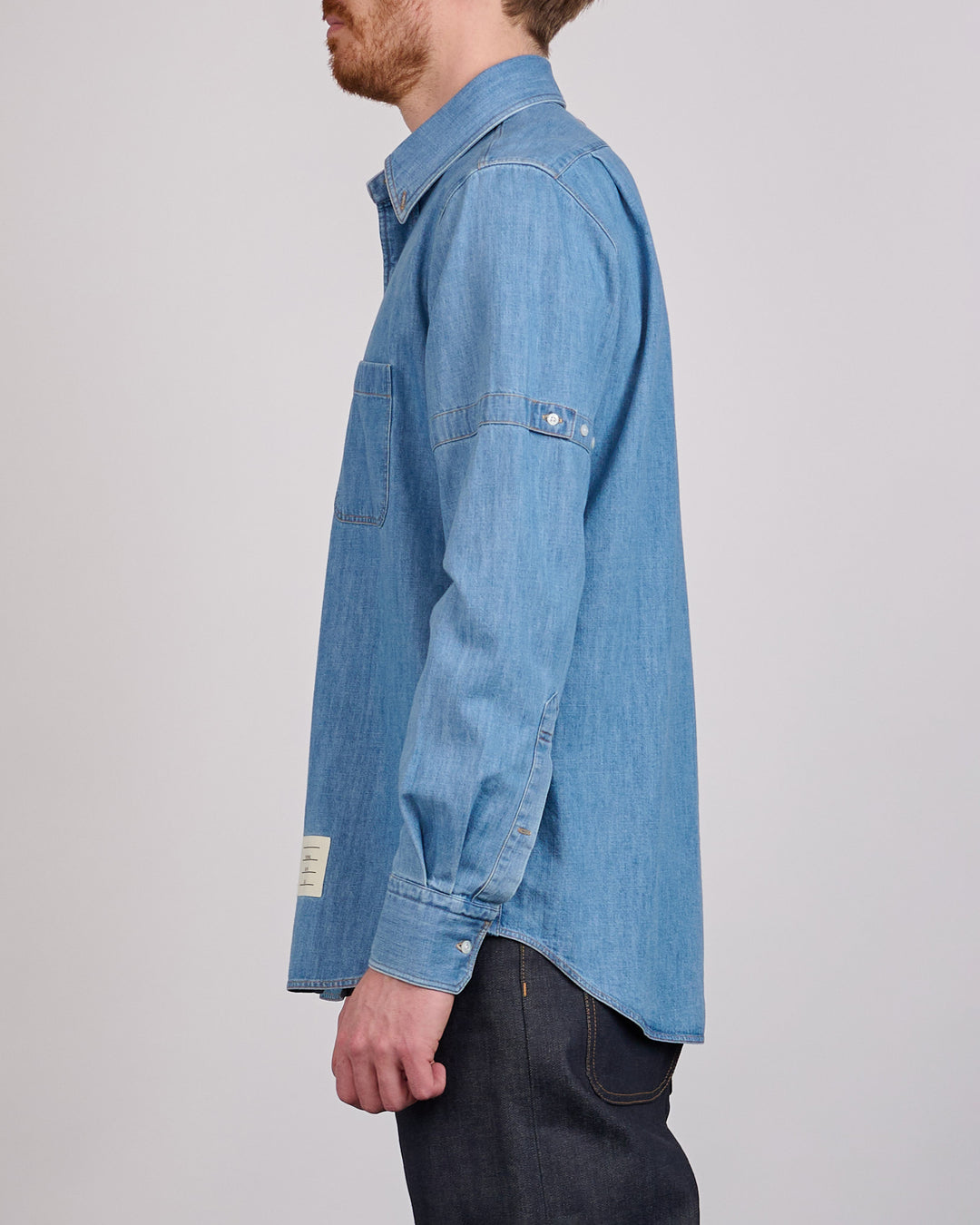 Thom Browne Straight Fit Denim RWB GG Armband Button Shirt Light Blue