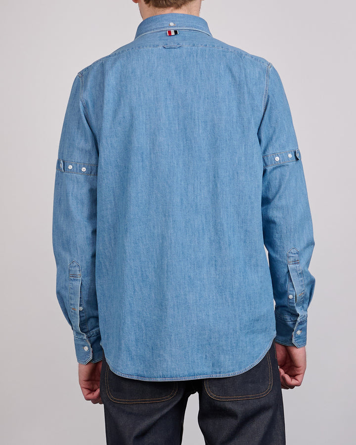 Thom Browne Straight Fit Denim RWB GG Armband Button Shirt Light Blue