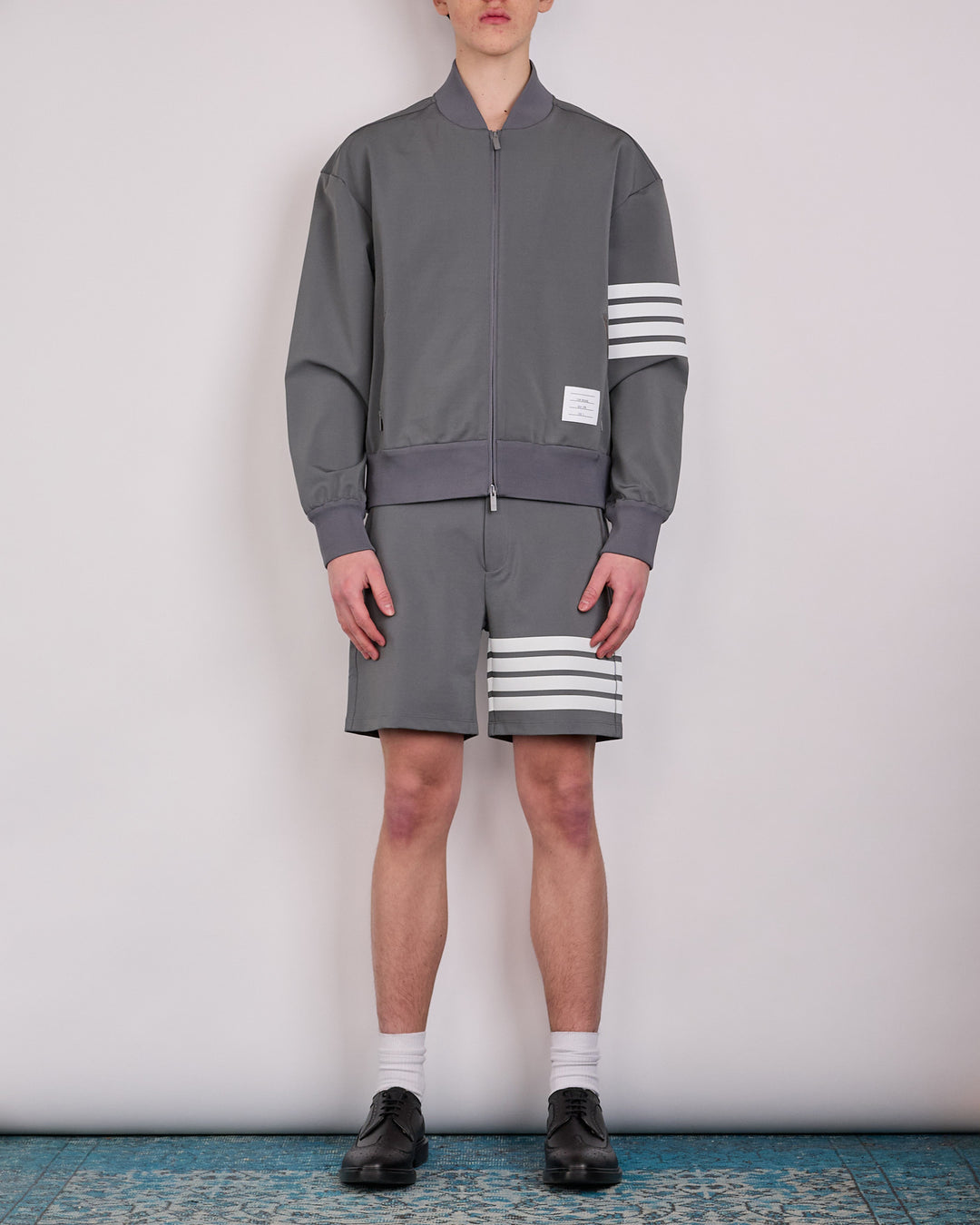 Thom Browne Tech Viscose 3M 4-Bar Bomber Jacket Med Grey