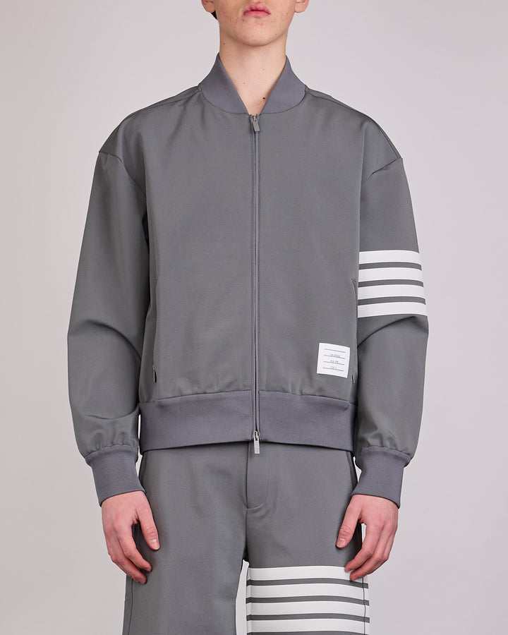 Thom Browne Tech Viscose 3M 4-Bar Bomber Jacket Med Grey