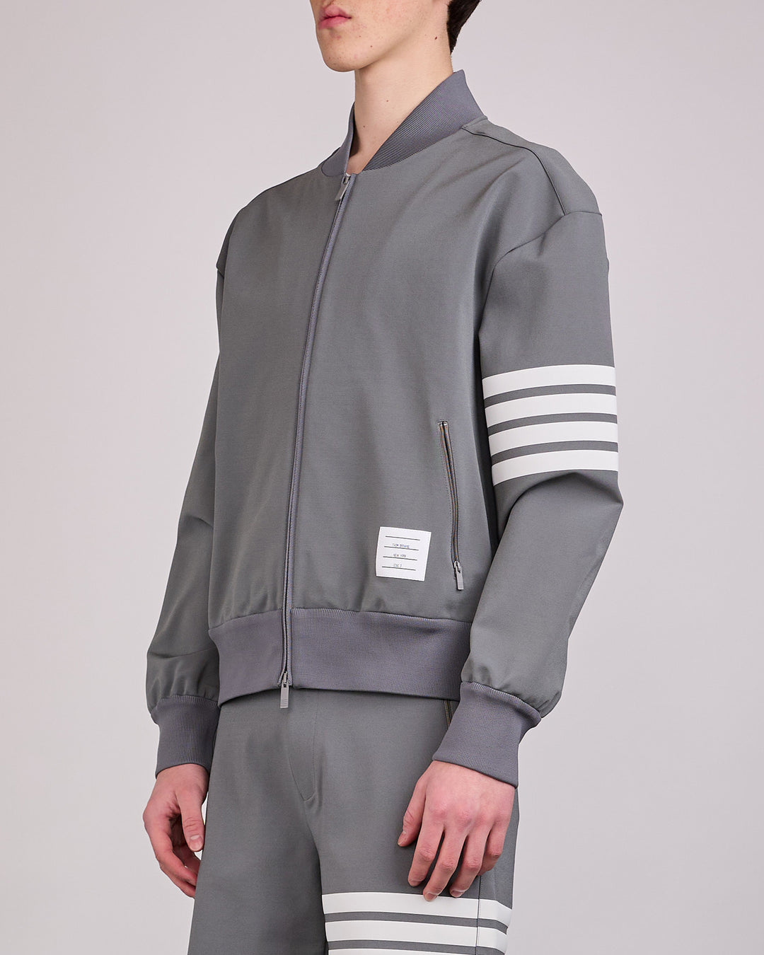 Thom Browne Tech Viscose 3M 4-Bar Bomber Jacket Med Grey