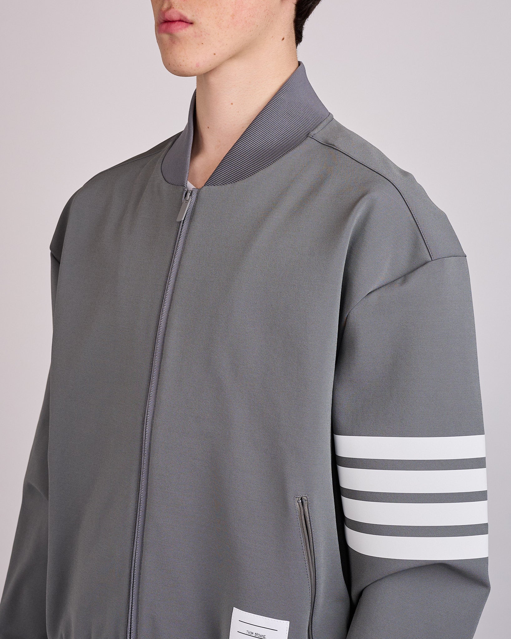 Thom Browne Tech Viscose 3M 4-Bar Bomber Jacket Med Grey – LESS 17