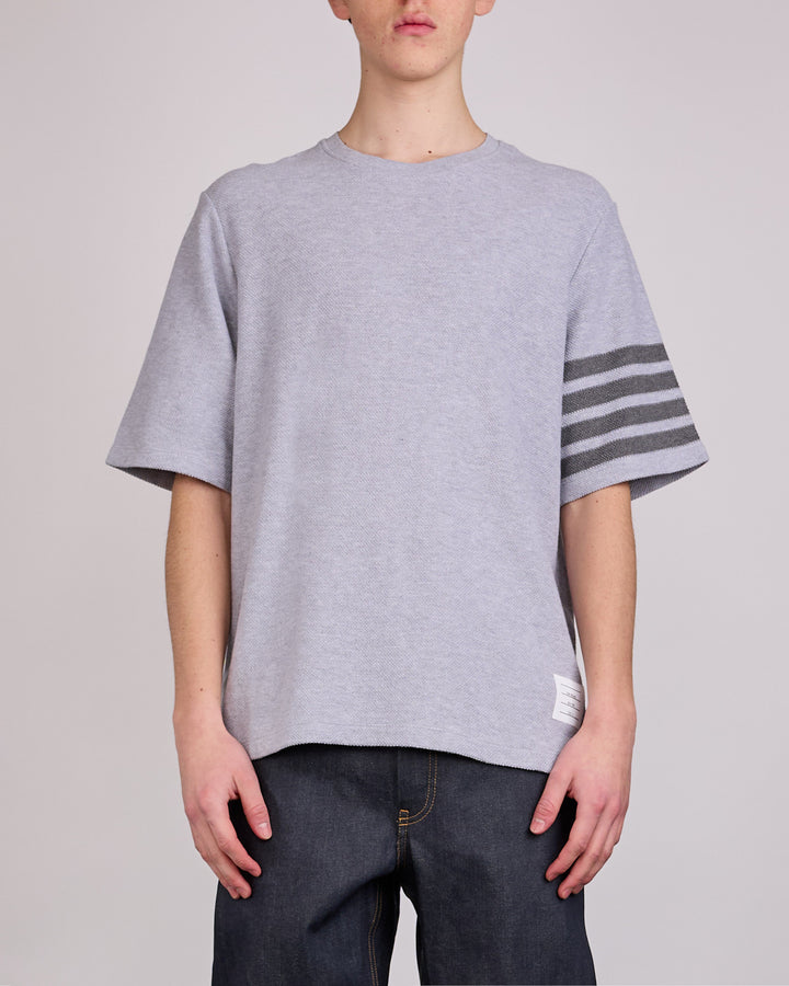 Thom Browne Textured Pique Engineered 4-Bar T-Shirt Pale Grey
