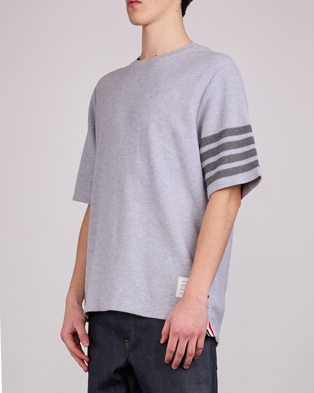 Thom Browne Textured Pique Engineered 4-Bar T-Shirt Pale Grey