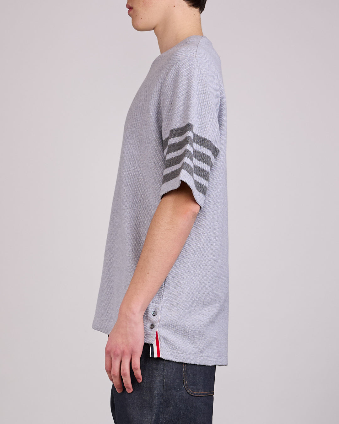 Thom Browne Textured Pique Engineered 4-Bar T-Shirt Pale Grey