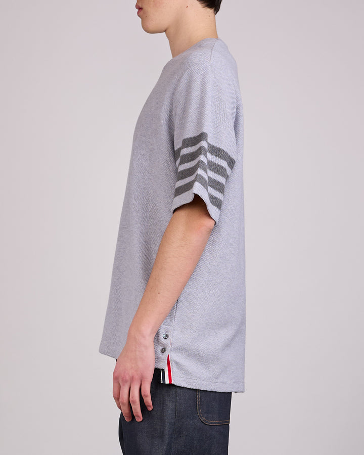 Thom Browne Textured Pique Engineered 4-Bar T-Shirt Pale Grey