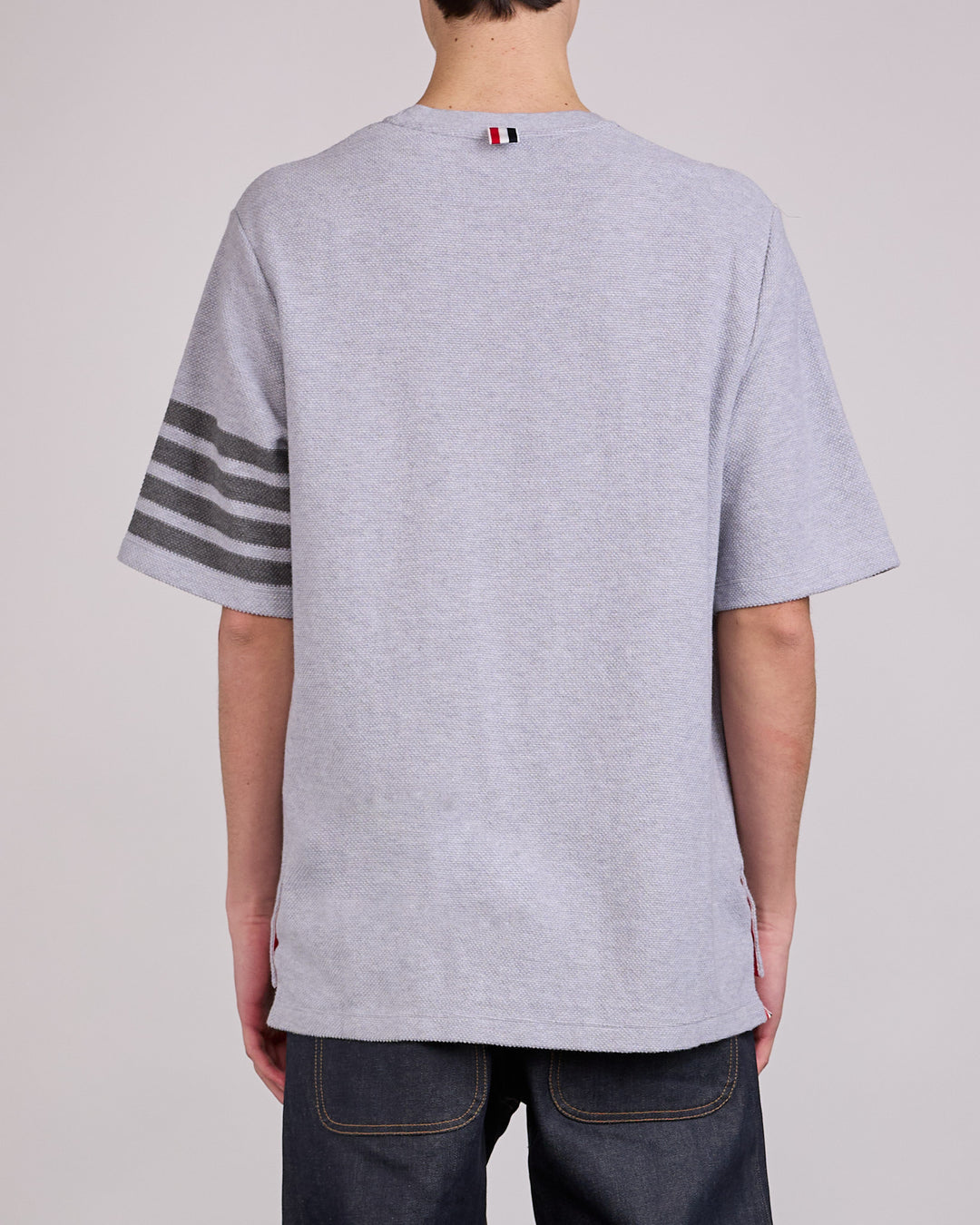 Thom Browne Textured Pique Engineered 4-Bar T-Shirt Pale Grey