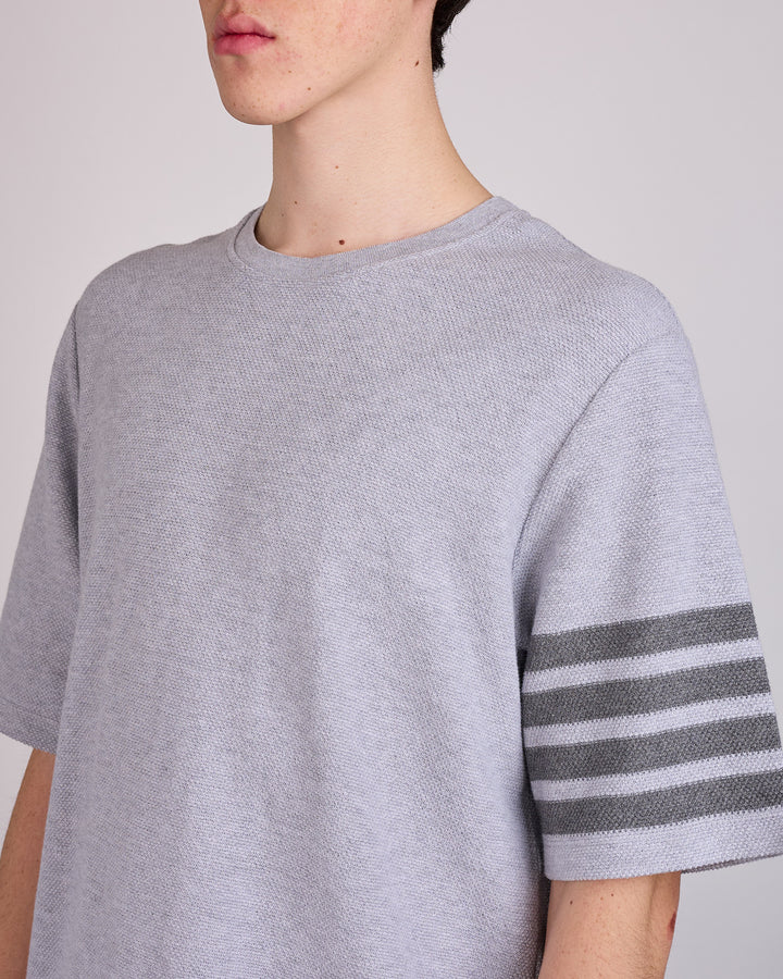 Thom Browne Textured Pique Engineered 4-Bar T-Shirt Pale Grey