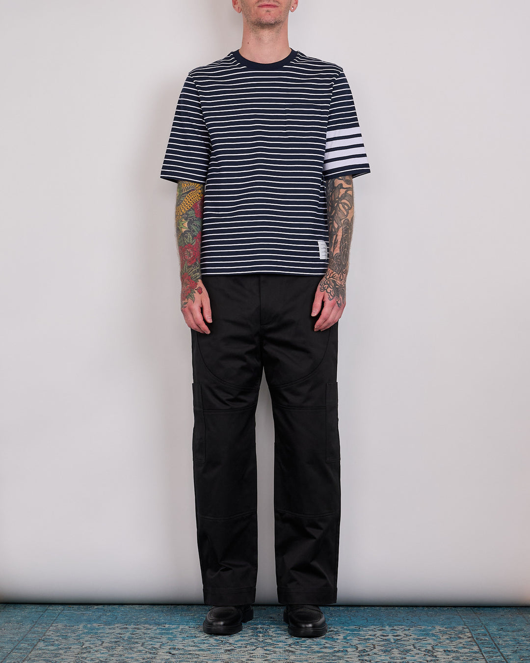 Thom Browne Wide Leg Cotton Twill Painter Pant Black