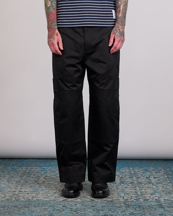 Thom Browne Wide Leg Cotton Twill Painter Pant Black