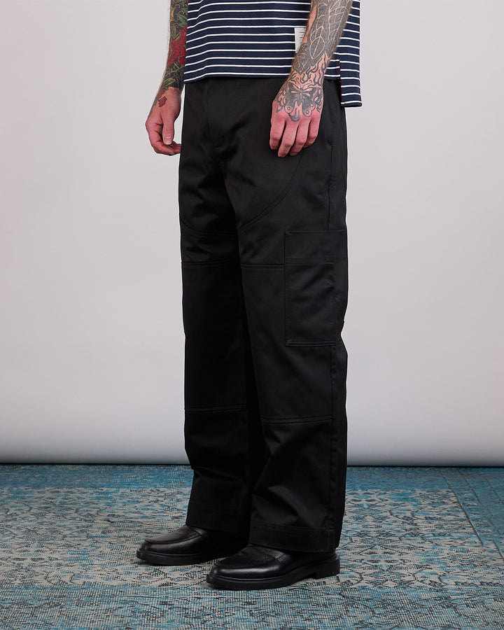 Thom Browne Wide Leg Cotton Twill Painter Pant Black