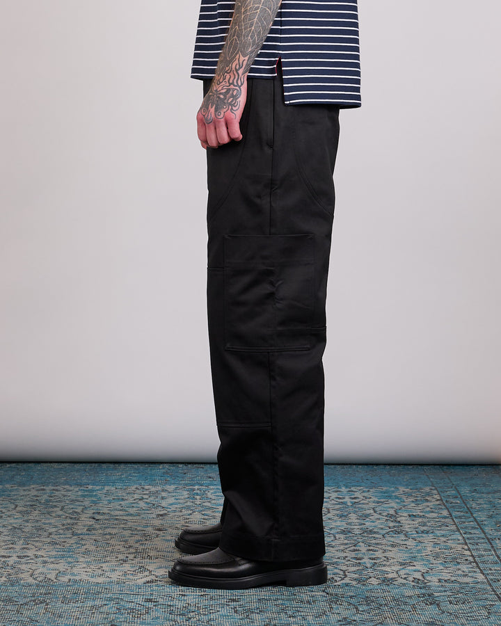 Thom Browne Wide Leg Cotton Twill Painter Pant Black
